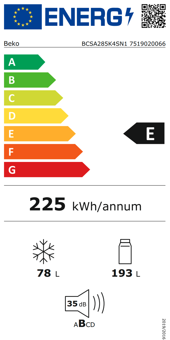 BEKO BCSA285K4SN1 koel-/vriescombinatie - 177cm