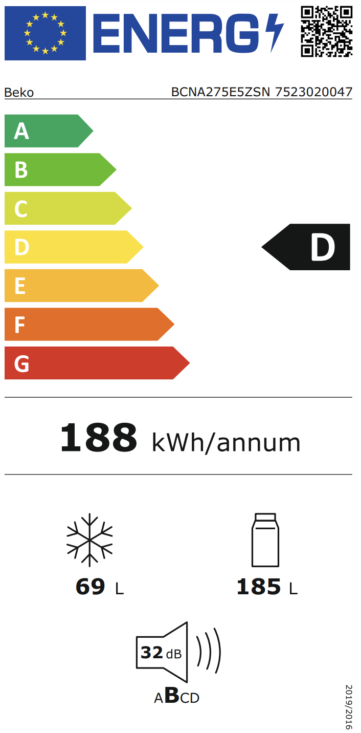 BEKO BCNA275E5ZSN koel-/vriescombinatie - 177cm BEKO BCNA275E5ZSN koel-/vriescombinatie - 177cm