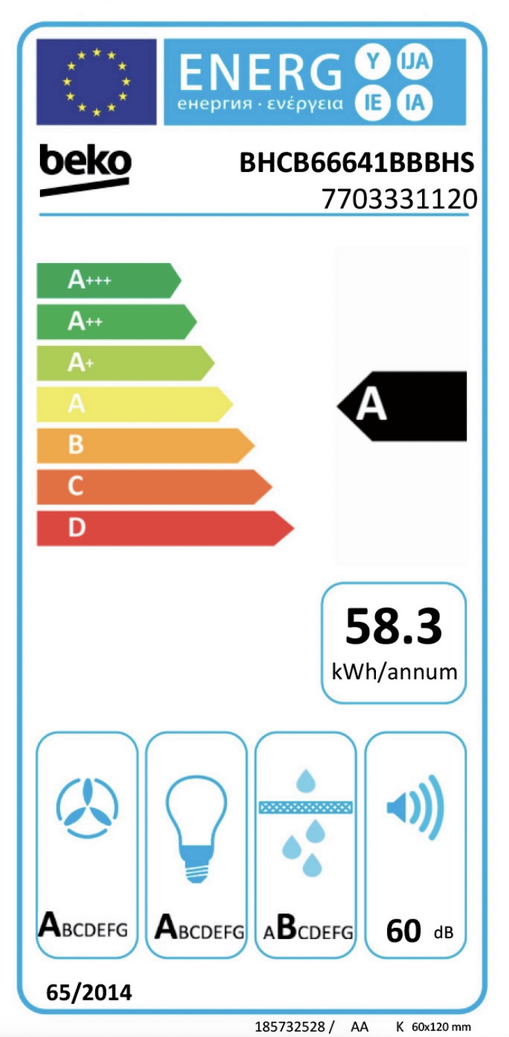 BEKO BHCB66641BBBHS wandschouwdampkap - 60cm BEKO BHCB66641BBBHS wandschouwdampkap - 60cm