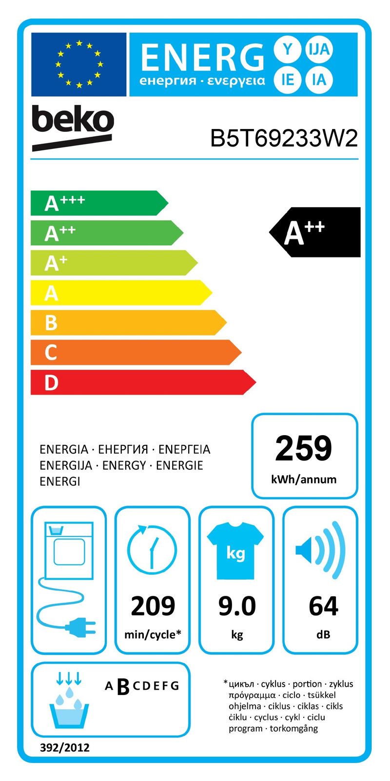 BEKO B5T69233W2 droogkast - warmtepomp BEKO B5T69233W2 droogkast - warmtepomp