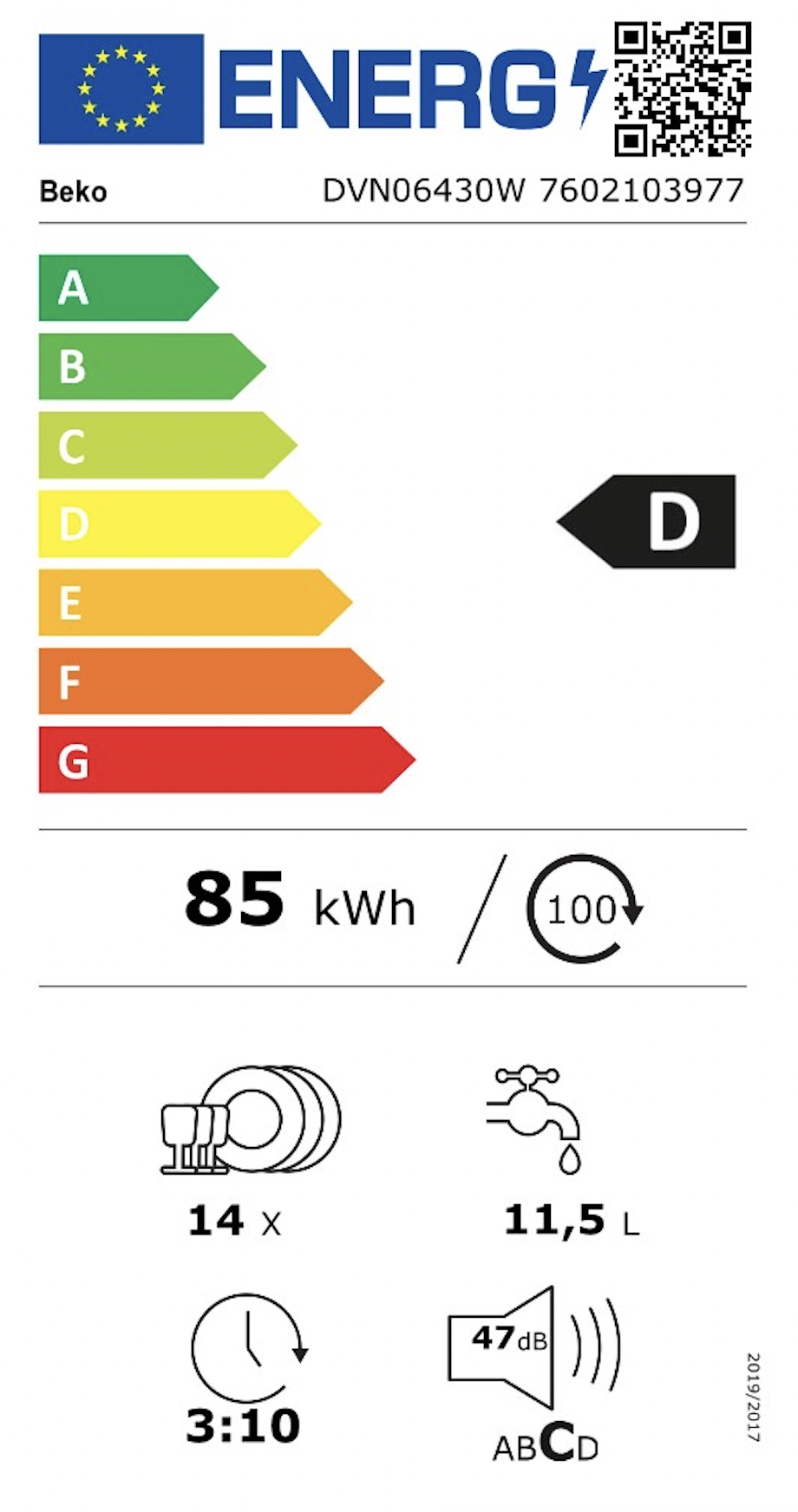 BEKO DVN06430W vrijstaande vaatwasser