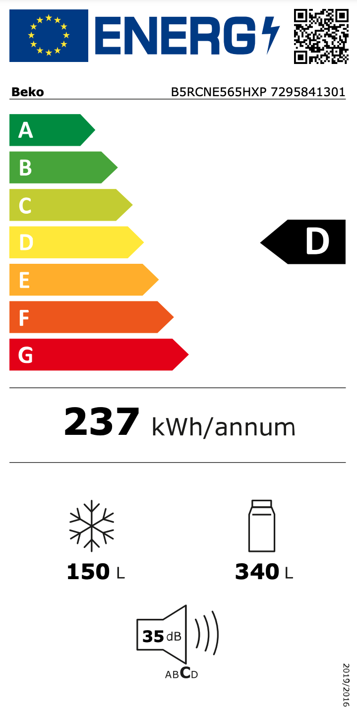 BEKO B5RCNE565HXP vrijstaande koel-/vriescombinatie - 192cm BEKO B5RCNE565HXP vrijstaande koel-/vriescombinatie - 192cm