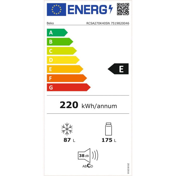 BEKO RCSA270K40SN vrijstaande koel-/vriescombinatie - 171cm