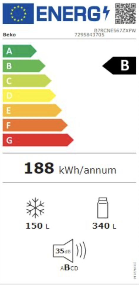 BEKO B7RCNE567ZXPW vrijstaande koel-/vriescombinatie - 192cm