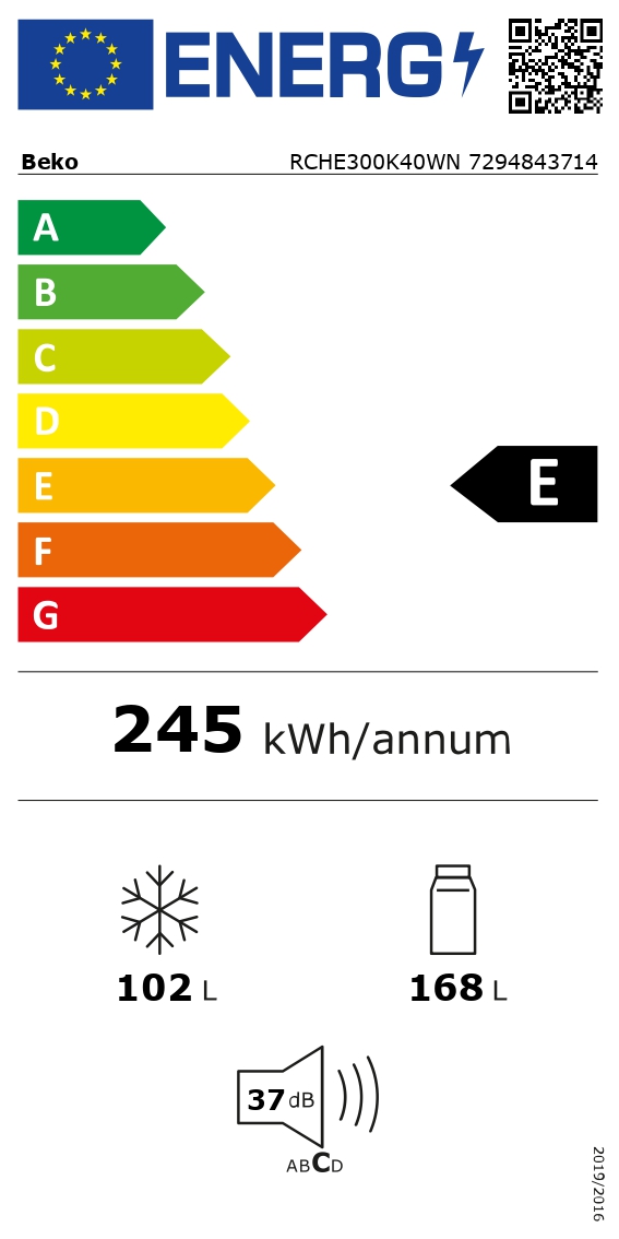 BEKO RCHE300K40WN vrijstaande koel-/vriescombinatie - 182cm BEKO RCHE300K40WN vrijstaande koel-/vriescombinatie - 182cm