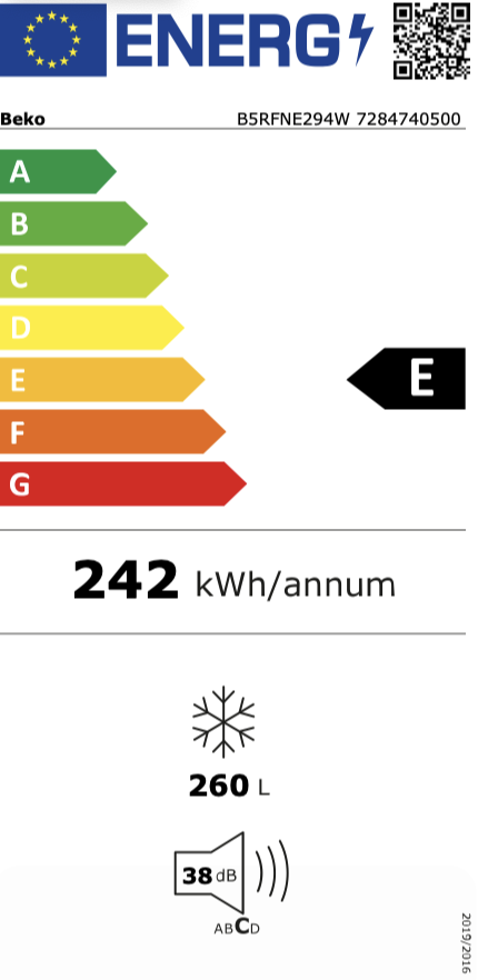 BEKO B5RFNE294W vrijstaande vriezer - 171cm