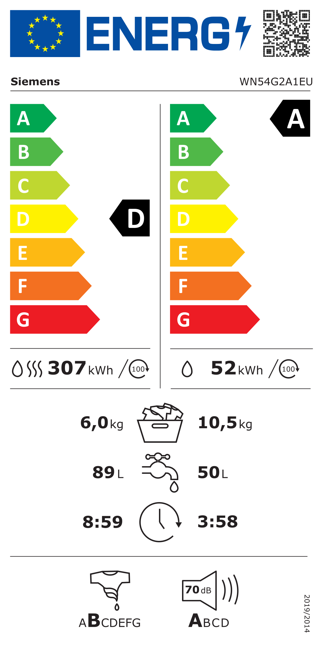 SIEMENS WN54G2A1EU was- droogcombinatie