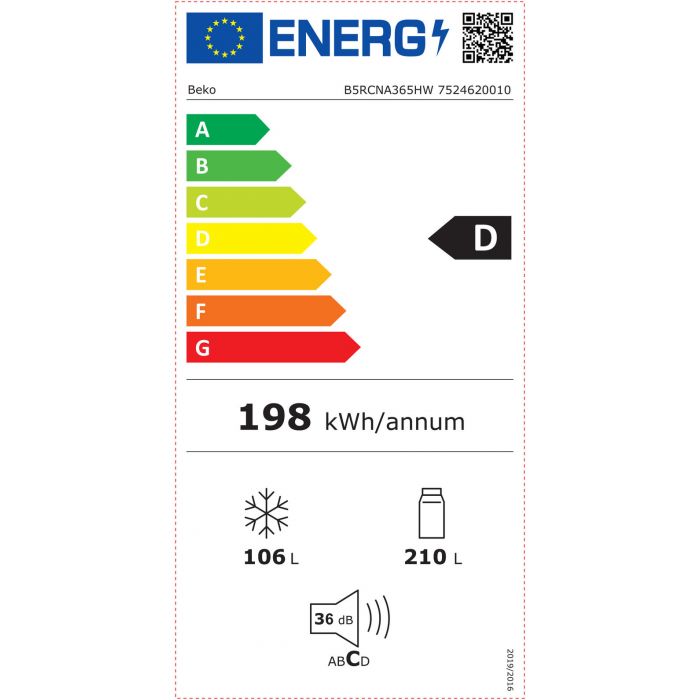 BEKO B5RCNA365HW vrijstaande koel-/vriescombinatie - 186cm BEKO B5RCNA365HW vrijstaande koel-/vriescombinatie - 186cm
