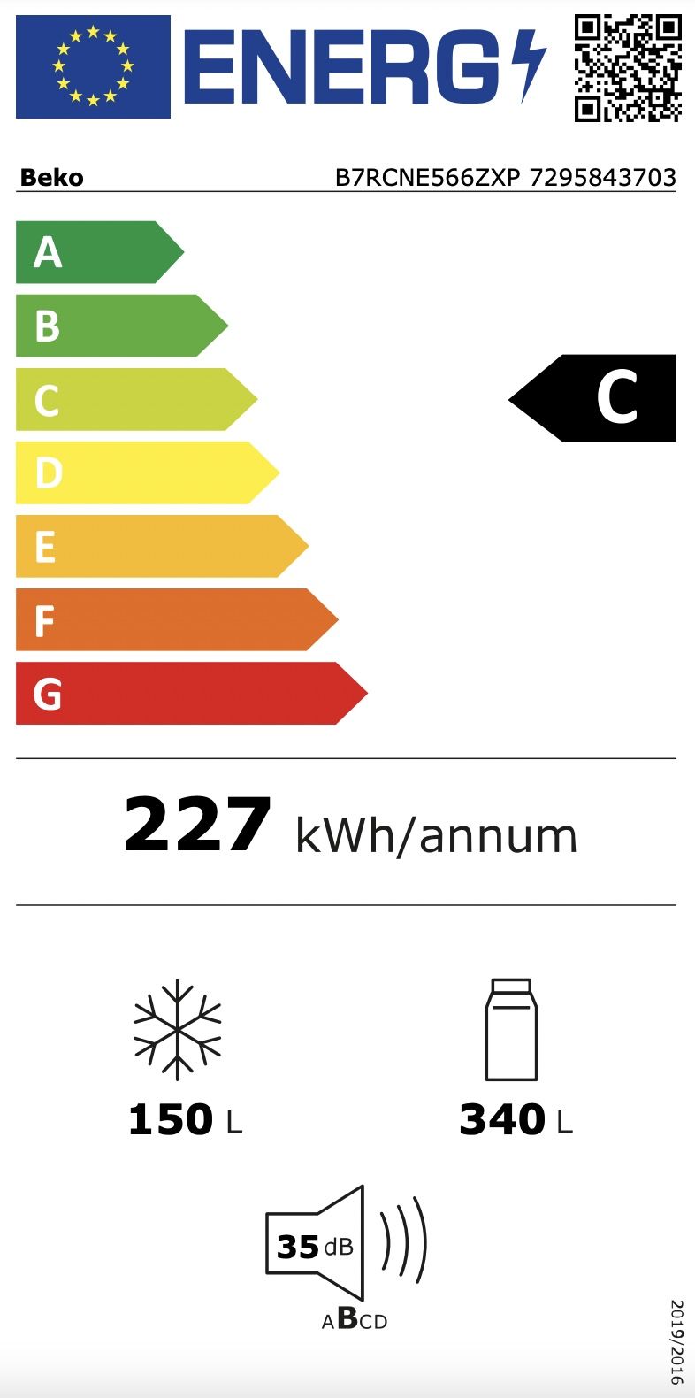 BEKO B7RCNE566ZXPW vrijstaande koel-/vriescombinatie - 192cm