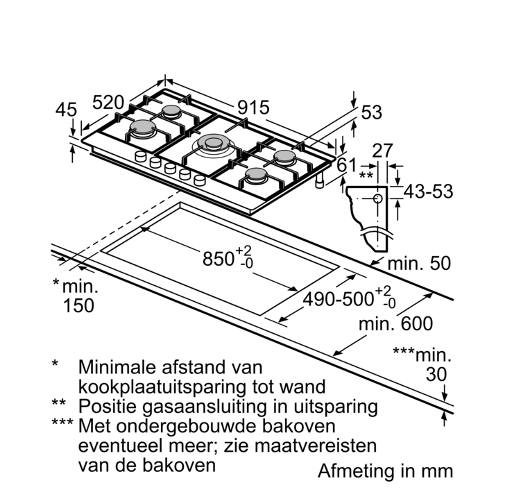BOSCH PCR9A5I90 SERIE 6 gaskookplaat - 90cm BOSCH PCR9A5I90 SERIE 6 gaskookplaat - 90cm