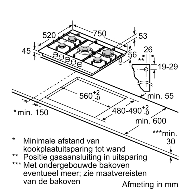 BOSCH PCQ7A5I90 SERIE 6 gaskookplaat - 75cm BOSCH PCQ7A5I90 SERIE 6 gaskookplaat - 75cm