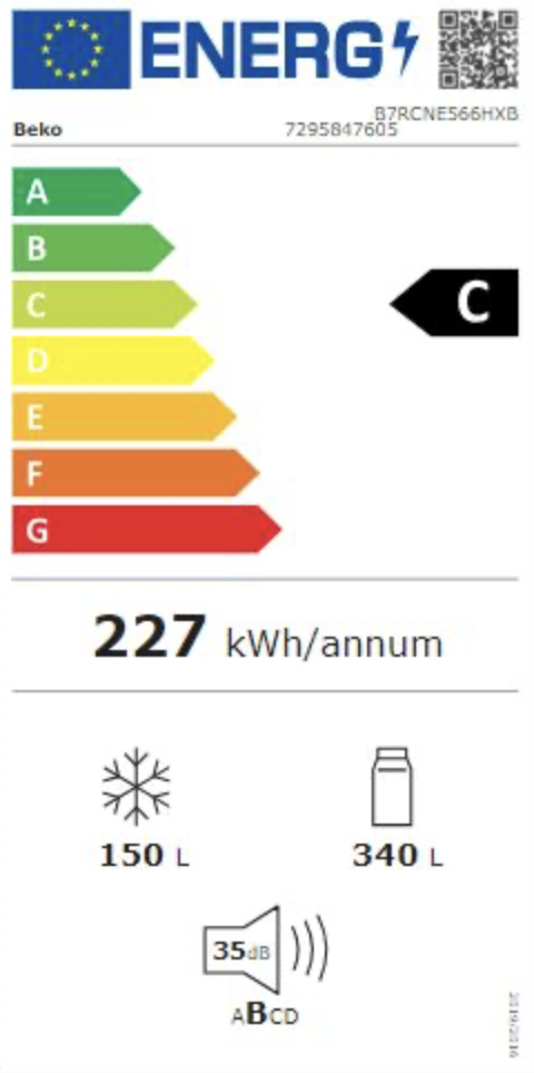 BEKO B7RCNE566HXB vrijstaande koel-/vriescombinatie - 192cm