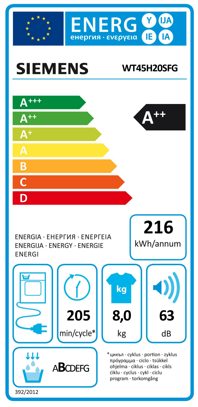 SIEMENS WT45H20SFG iQ300 droogkast - warmtepomp